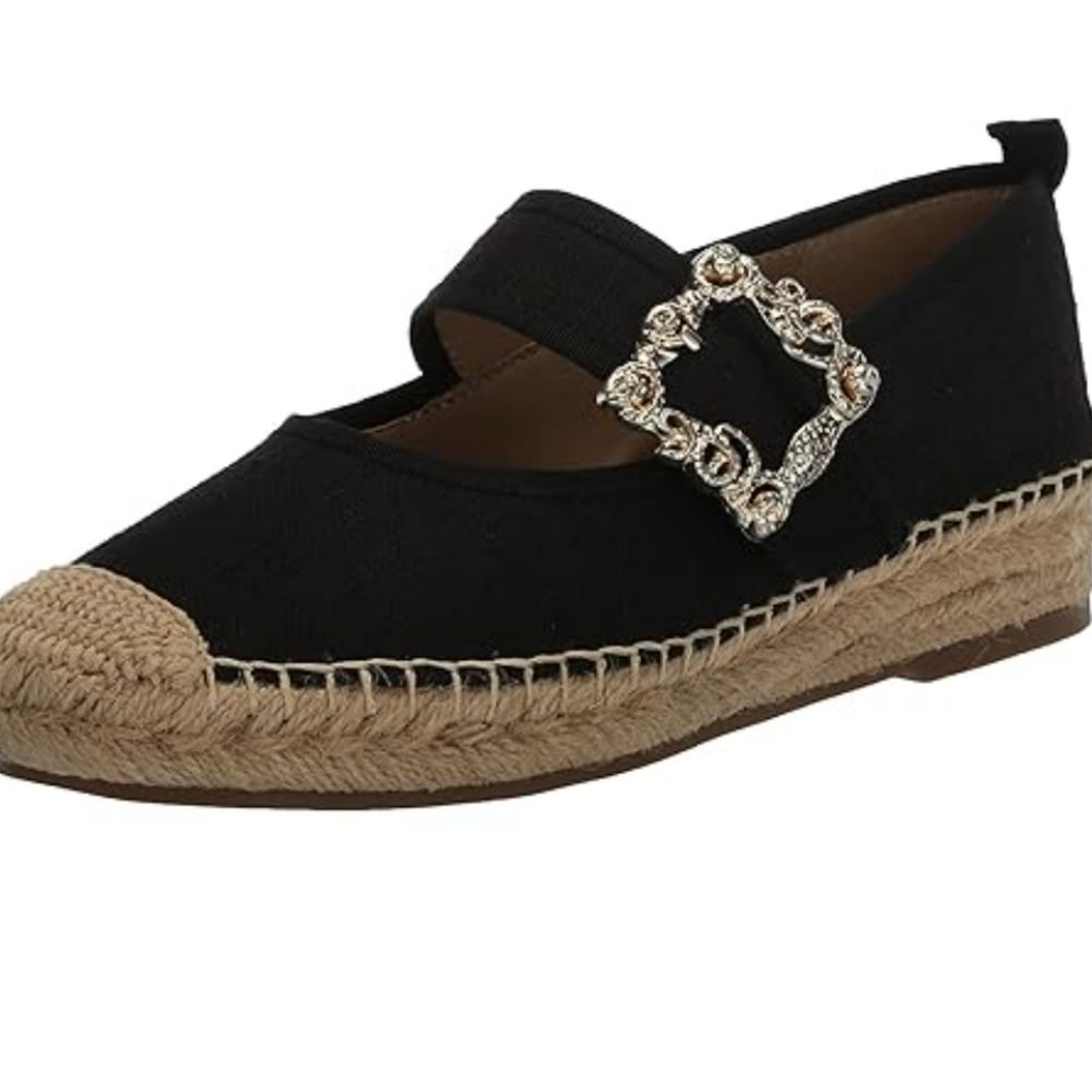 Sam Edelman Black and Tan Espadrille Flats with Embellished Strap
